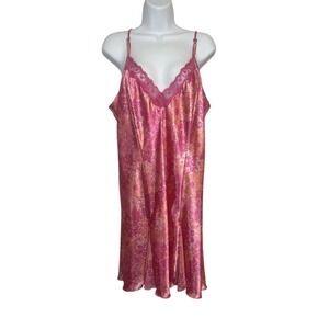 Delicates Womens XL Slip Dress Nightgown Lingerie Satin Floral Lace Feminine